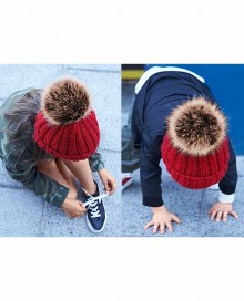 Włóczkowa czapka z futrzanym pomponem BEECHFIELD® dla małego i dużego dziecka