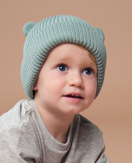Organiczne beanie Beechfield® Baby Bear z uszkami dla dziecka