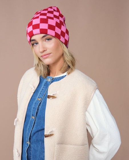 Beanie z drukowaną szachownicą Beechfield® Checkeboard (recykling)