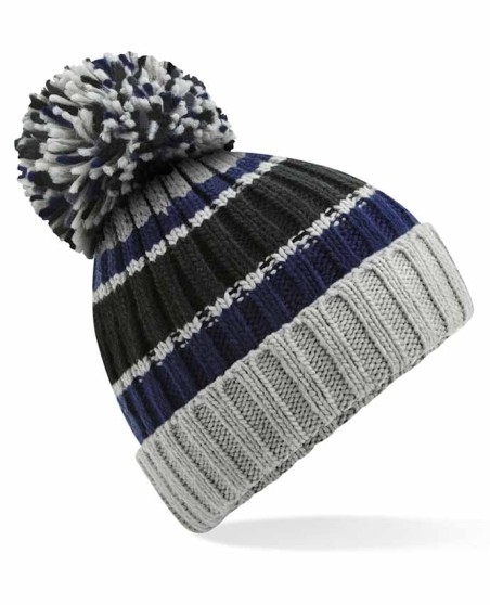 Czapka w pasy z pomponem Beechfield® Hygge ocieplona kożuchem