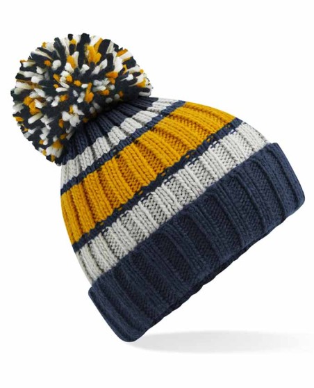 Czapka w pasy z pomponem Beechfield® Hygge ocieplona kożuchem
