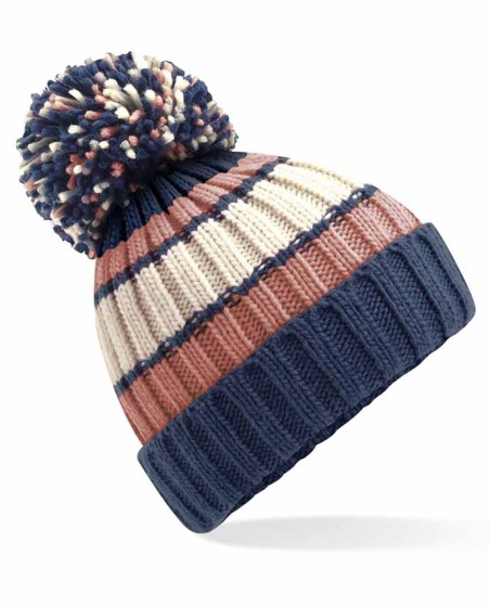 Czapka w pasy z pomponem Beechfield® Hygge ocieplona kożuchem